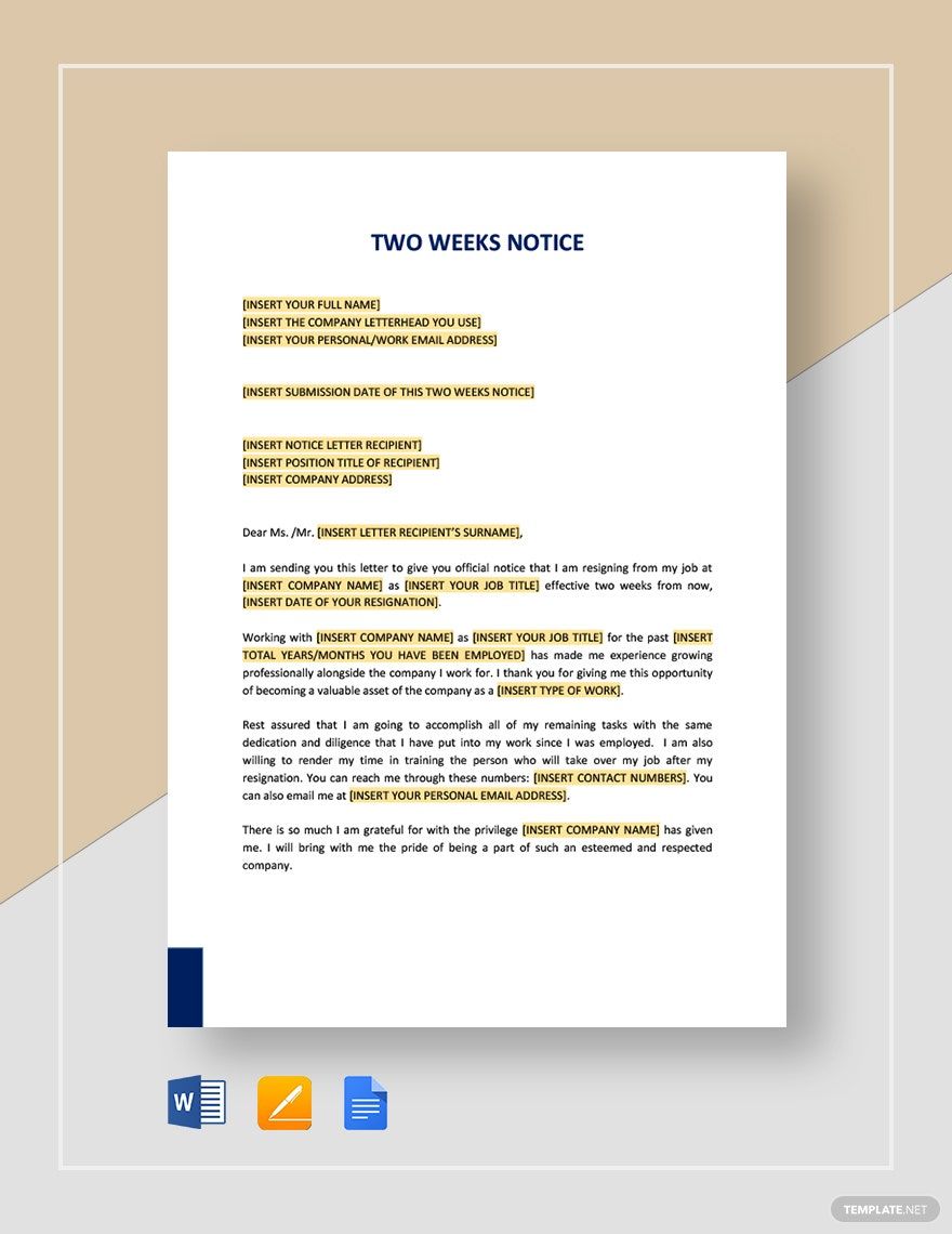 Two Weeks Notice Template