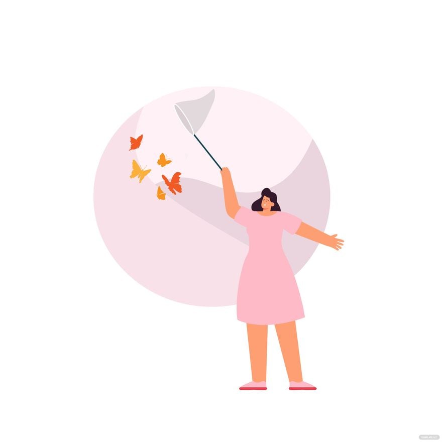 Girl Catching Butterfly Vector