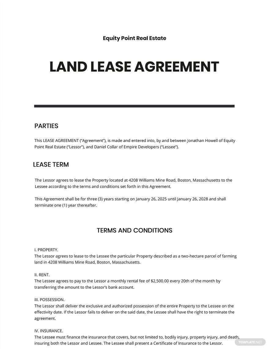 Sample Land Lease Agreement Template