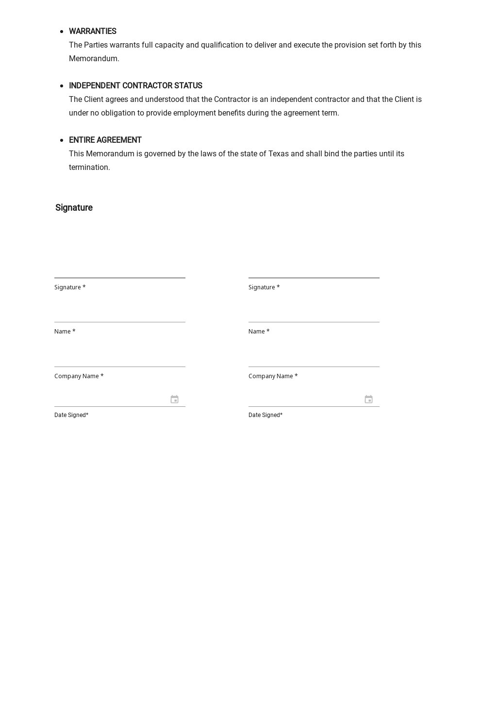 Sample Memorandum of Understanding Template [Free PDF] - Word (DOC