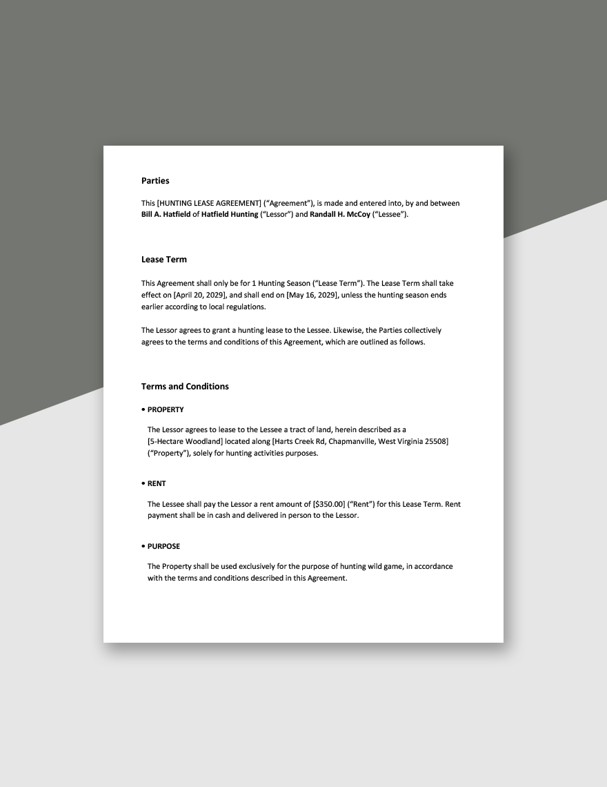 Hunting Lease Agreement Template