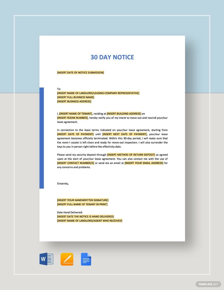 FREE 30 Day Notice Template Download In Word Google Docs PDF 