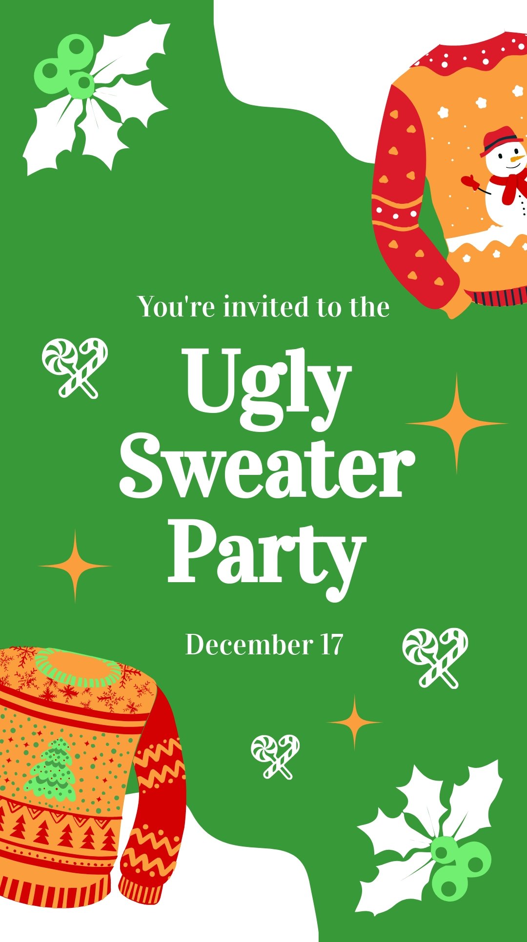 Ugly sweater party banner, invitation or poster for Christmas