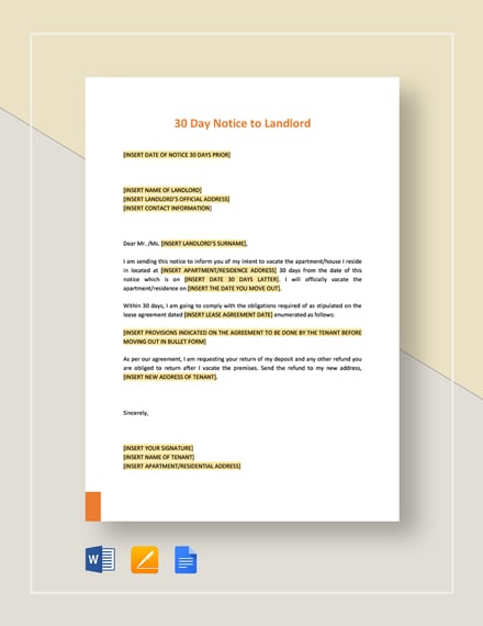 30 Day Notice to Landlord Template: Download 18  Templates in Microsoft