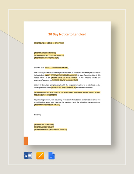 30 Day Notice to Landlord Template: Download 18  Templates in Microsoft