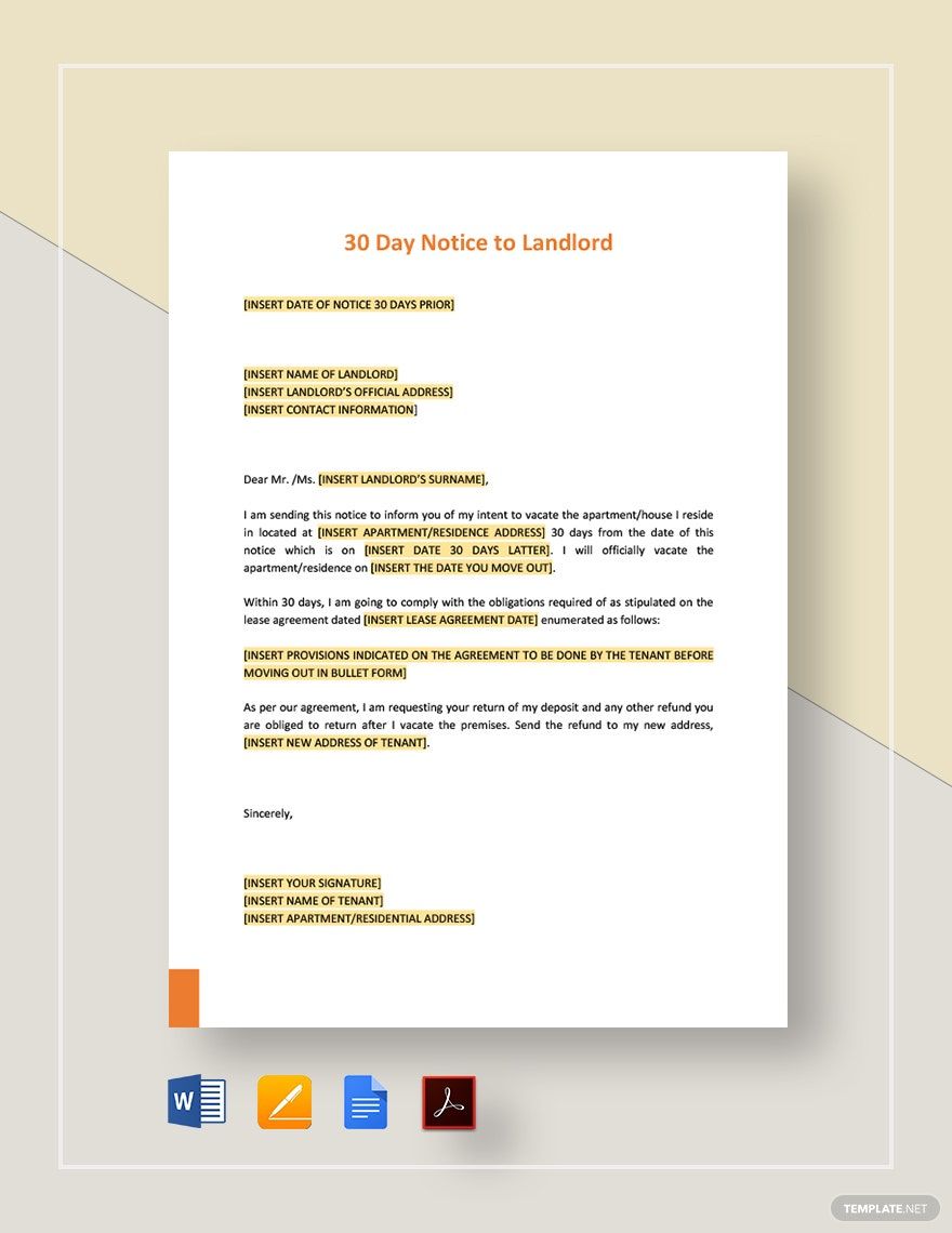 30 Day Notice to Landlord Template Google Docs Word Apple Pages