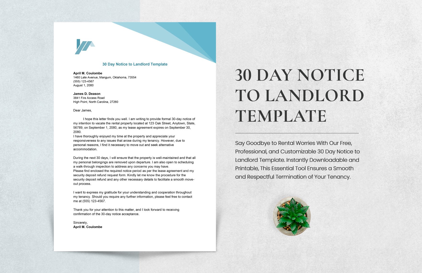 30 Day Notice to Landlord Template