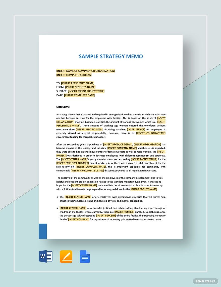 Sample Strategy Memo Template in Word, Google Docs, Apple Pages