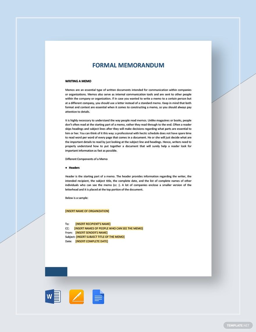 Sample Formal Memorandum Template in Word, Google Docs, Apple Pages