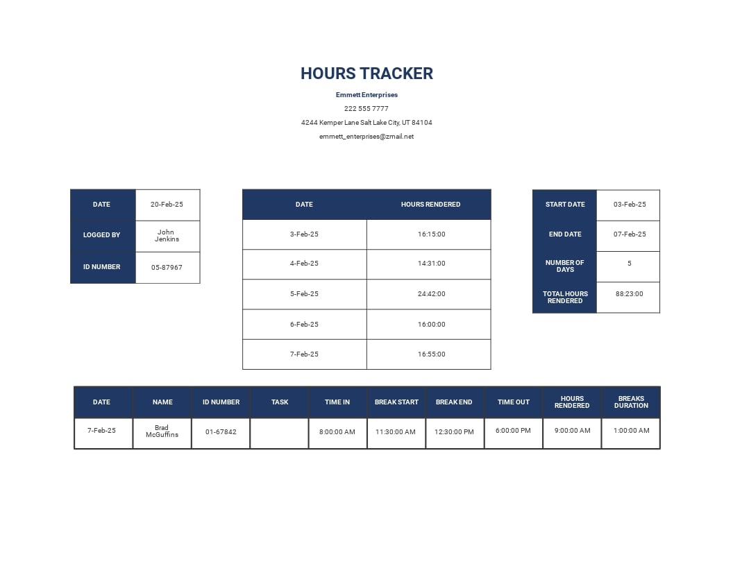 Hours Tracker Template