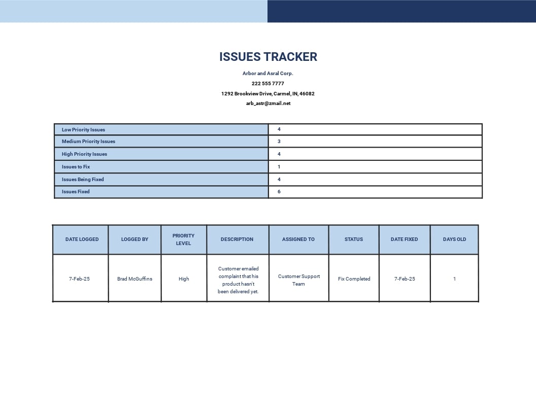 Issue Tracker Template in Excel, PDF, Google Sheets