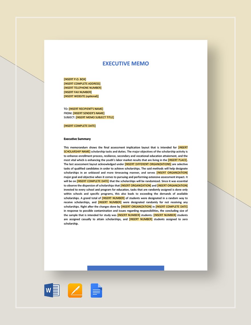 Sample Executive Memo Template Word Google Docs Apple Pages