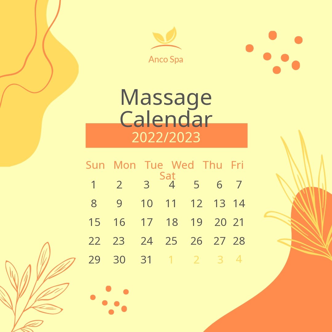 Massage Marketing Calendar Post, Instagram, Facebook