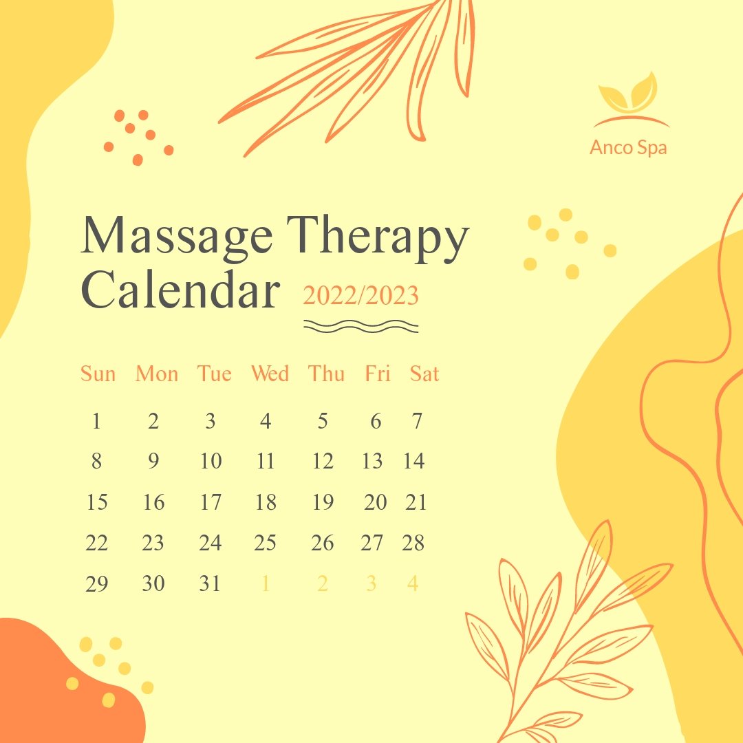 Free Massage Therapy Calendar Post, Instagram, Facebook Template