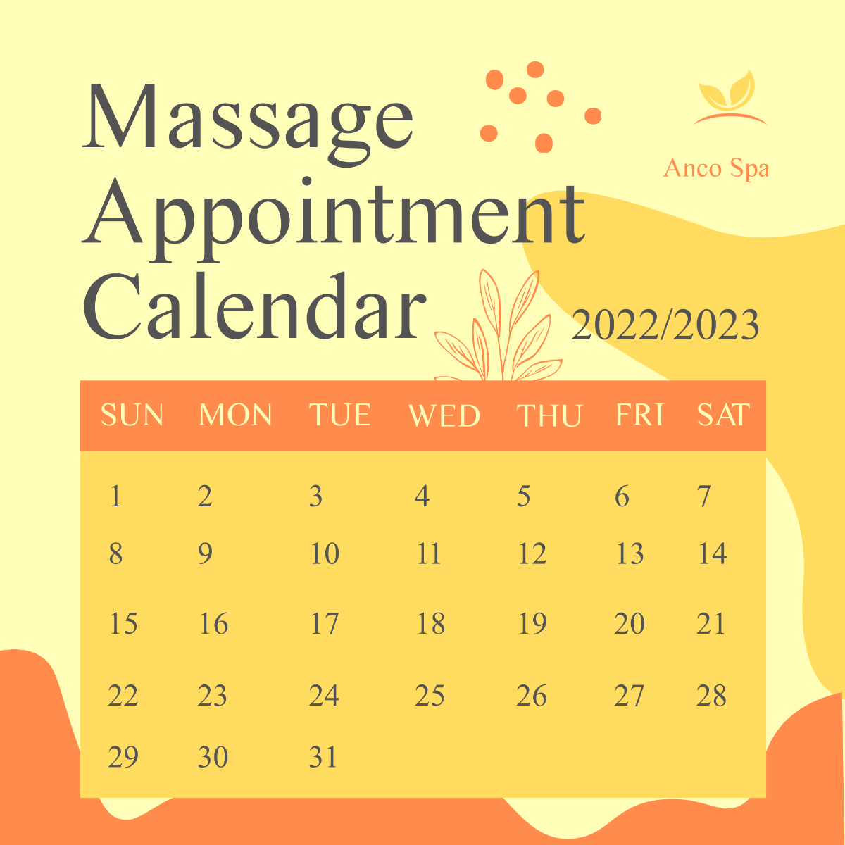 Massage Appointment Calendar Post, Instagram, Facebook Template - Edit Online & Download