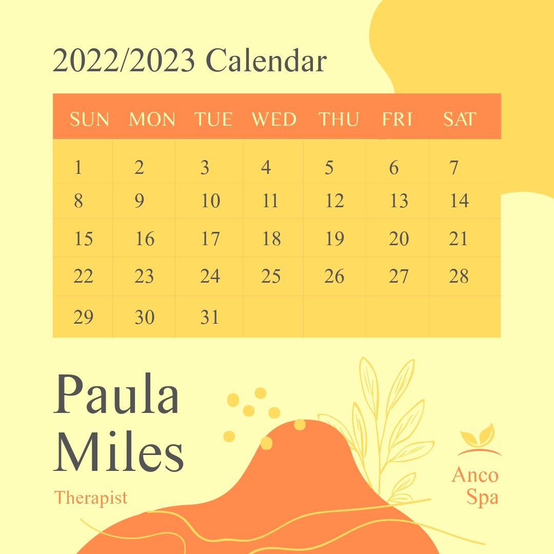 Massage Therapist Calendar Post, Instagram, Facebook Template