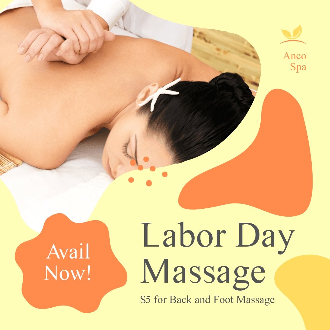 Free Labor Day Massage Promotion Post, Instagram, Facebook Template