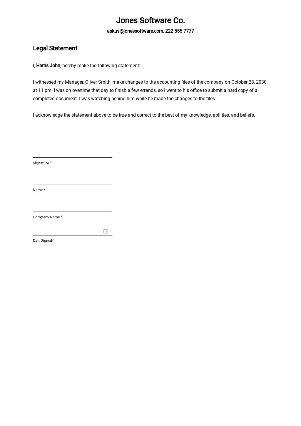 Free Legal Statement Template Nisma Info