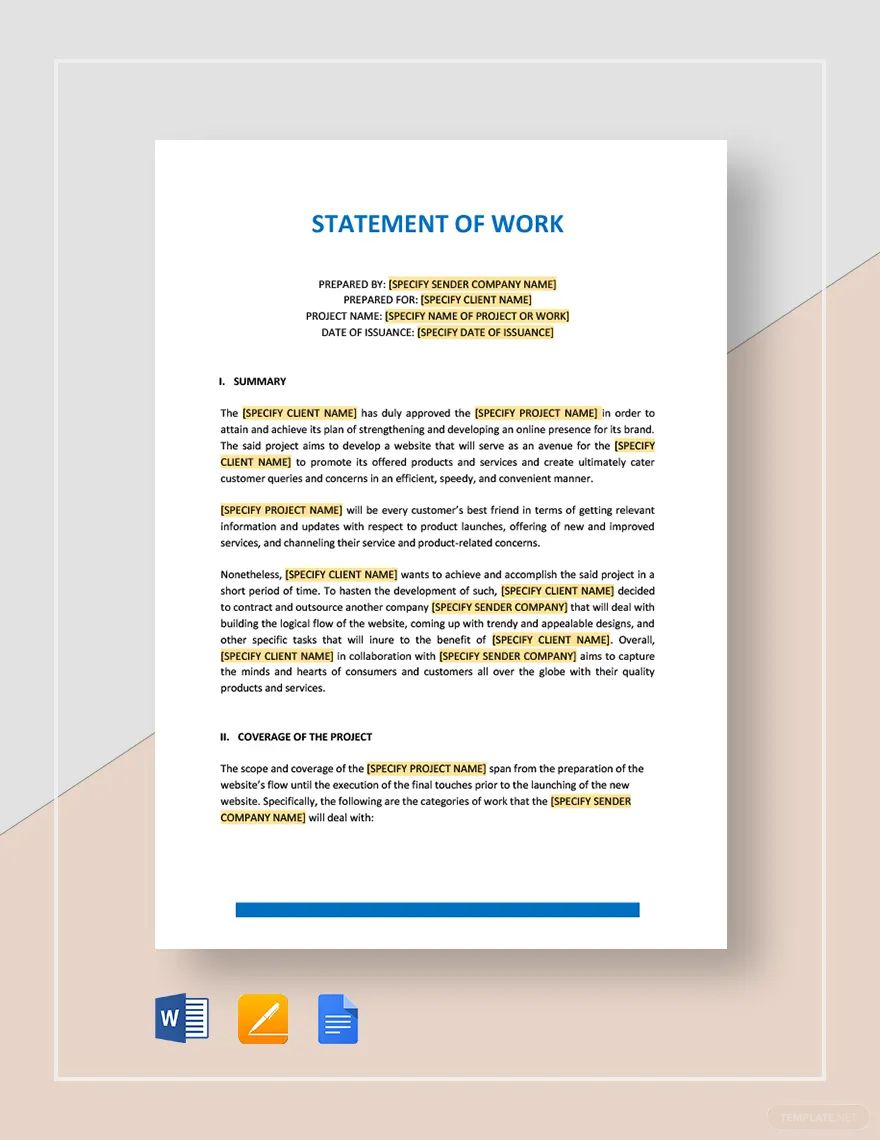 Statement Of Work Statement Of Work Template Germany