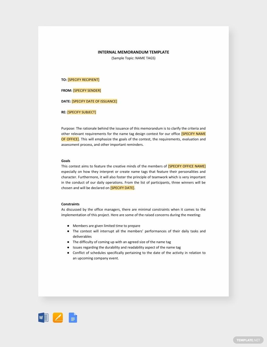 Sample Internal Memo to Employees Template Google Docs, Word, Apple