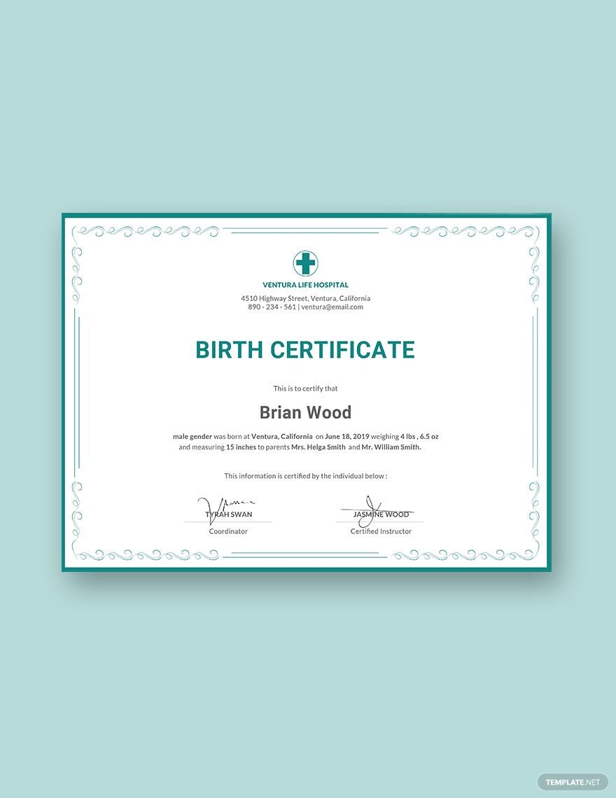Birth Certificate Template in Word, Google Docs, Illustrator, PSD, Apple Pages, Publisher, InDesign