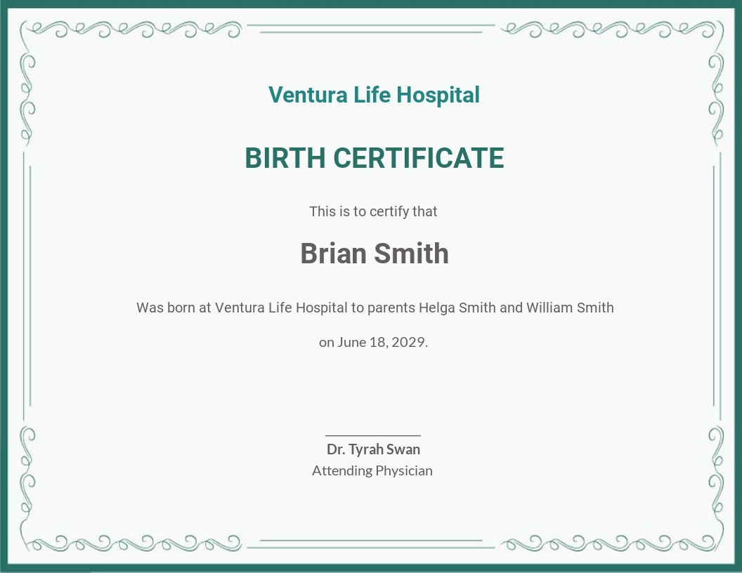 Birth Certificate Template - Google Docs, Illustrator, InDesign, Word, Apple Pages, PSD, Publisher