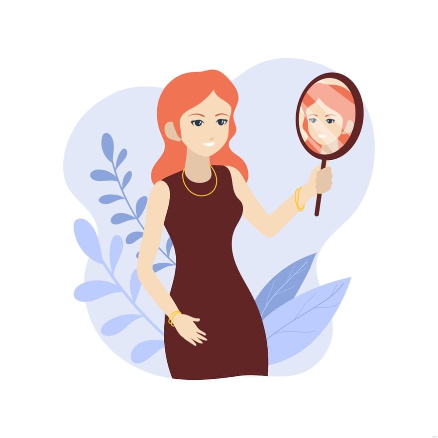 Free Woman Looking in Mirror Illustration