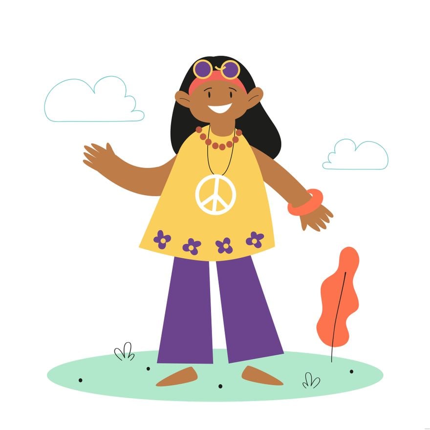 Hippie Woman Illustration in Illustrator, EPS, SVG, JPG, PNG