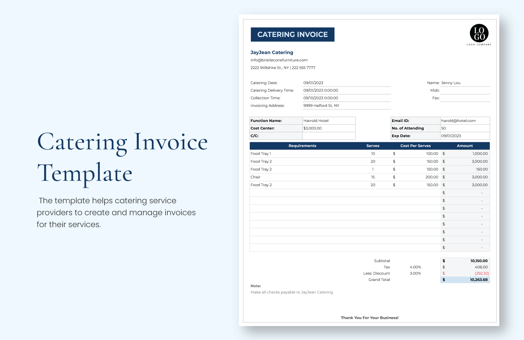 Catering Invoice Template Download in Word, Google Docs, Excel