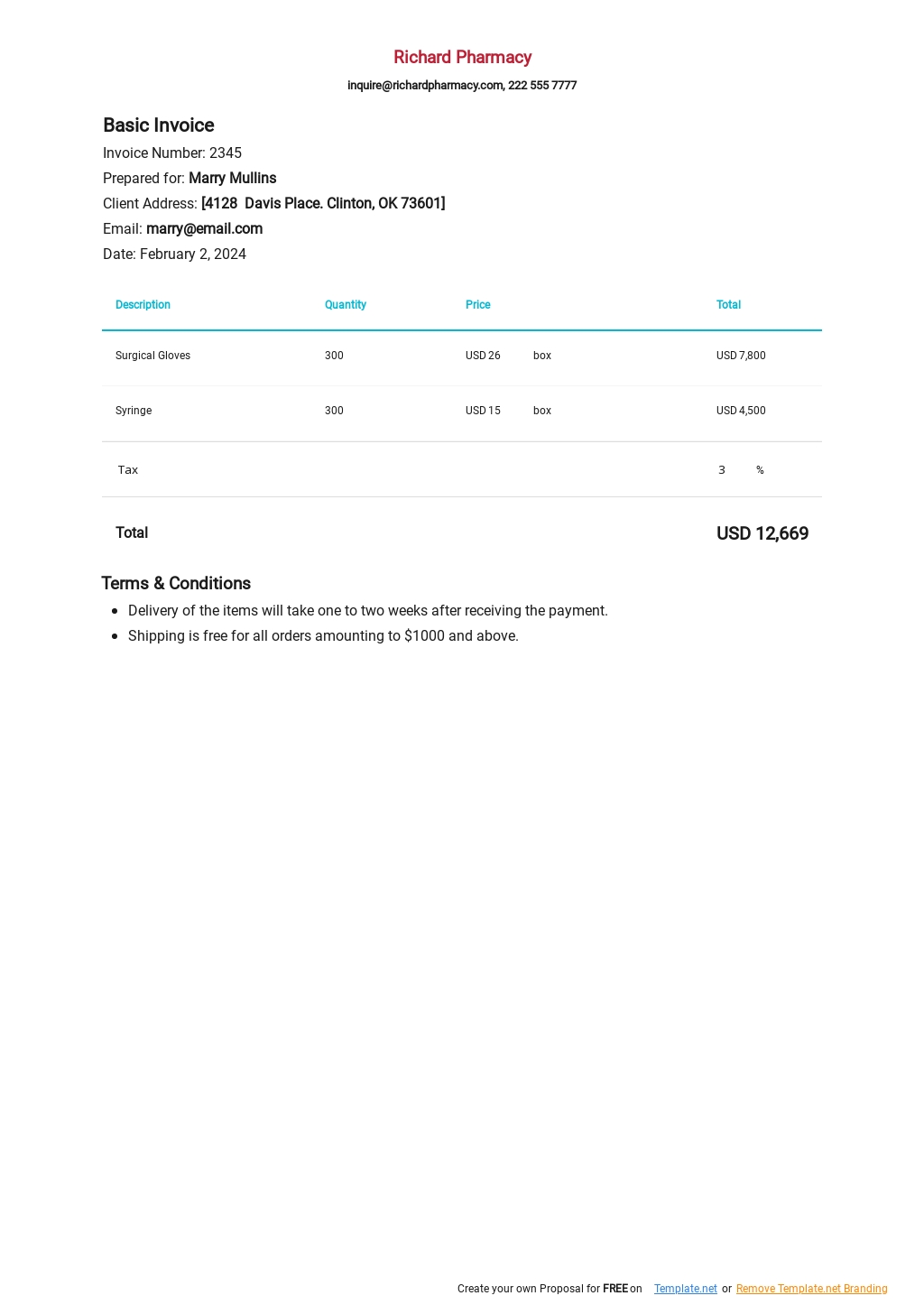 Invoice Template Google Sheets Free