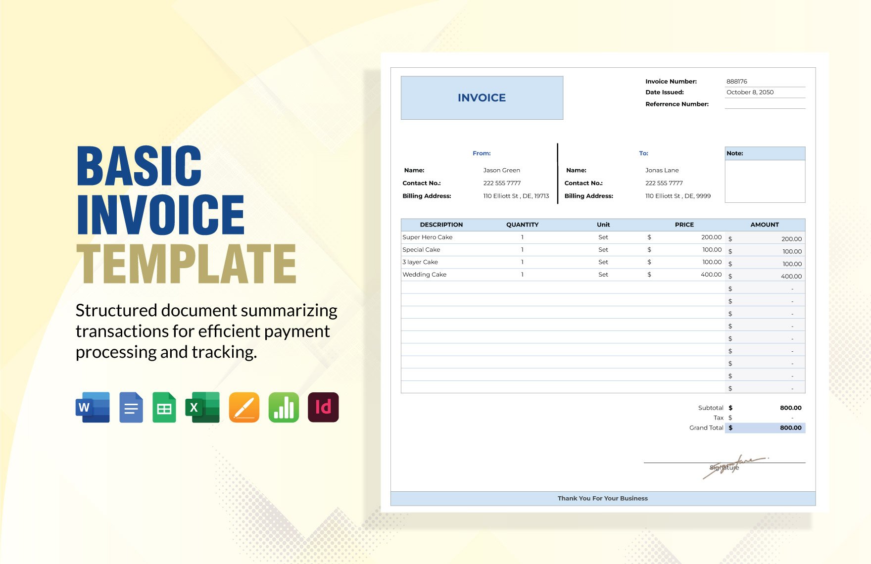 Free Basic Invoice  Template in Word, Google Docs, Excel, Google Sheets, Apple Pages, InDesign, Apple Numbers
