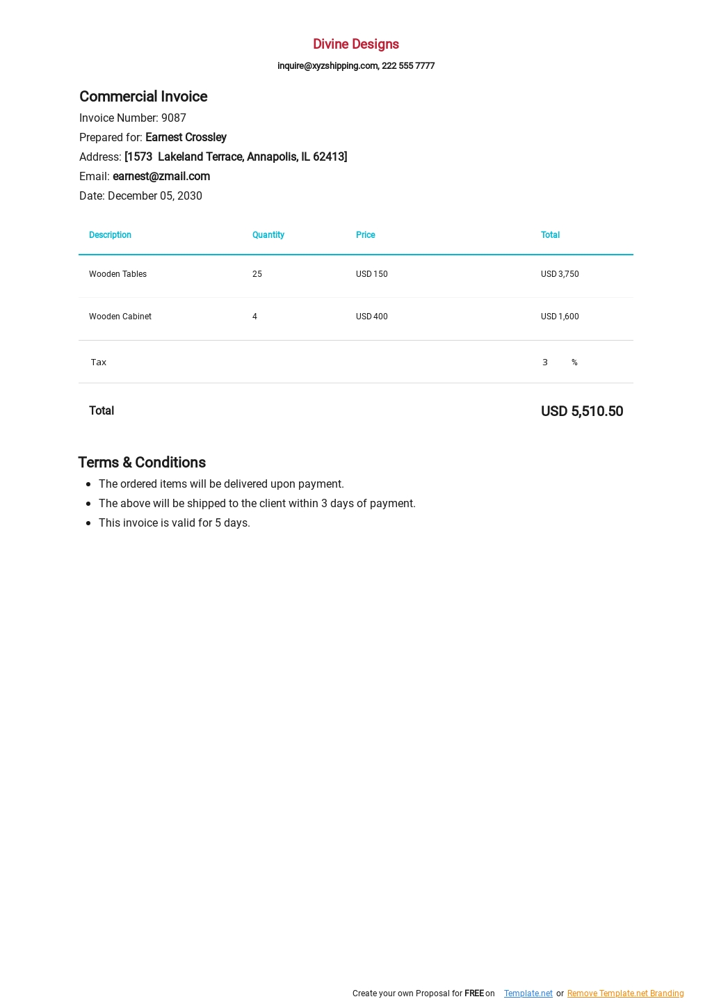 commercial invoice templates