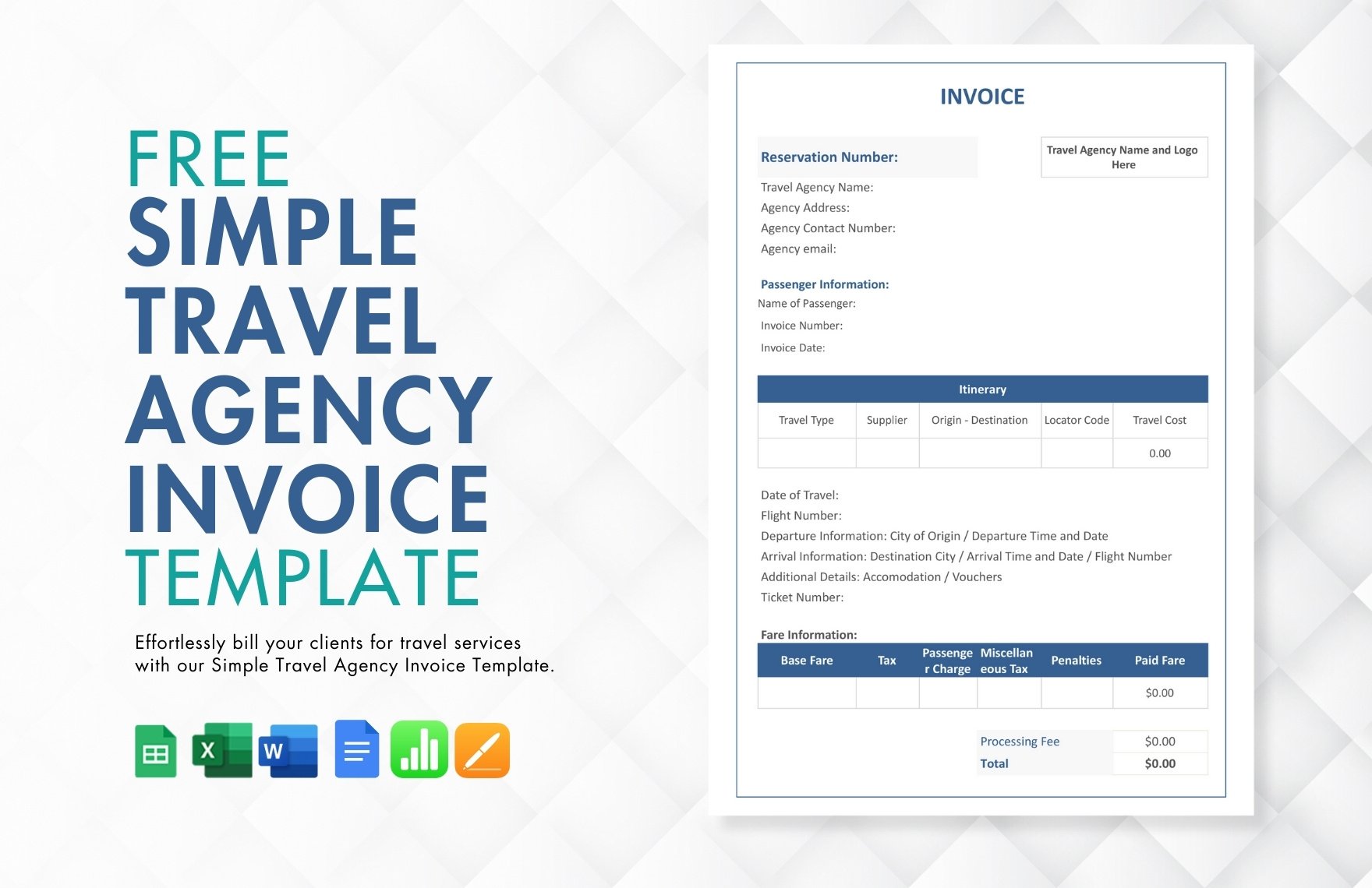 Free Simple Travel Agency Invoice Template