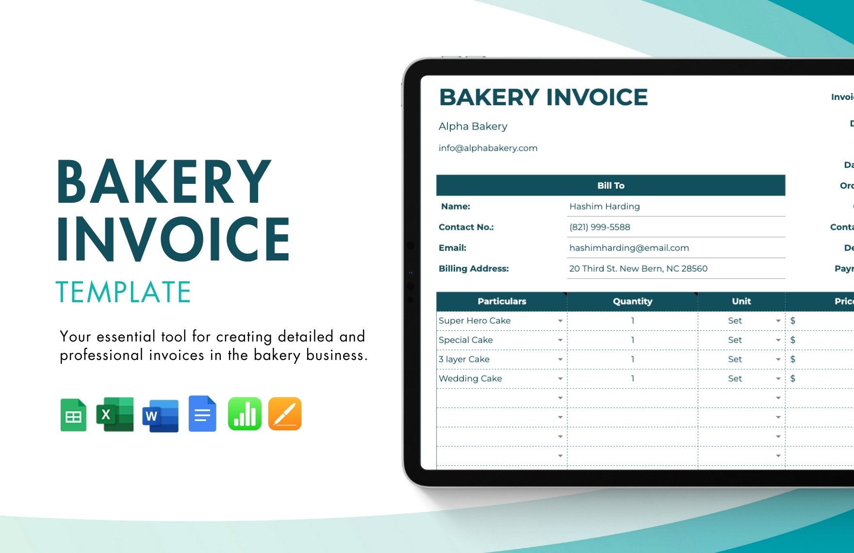 Bakery Invoice Template in Word, Google Docs, Excel, Google Sheets, Apple Pages, Apple Numbers