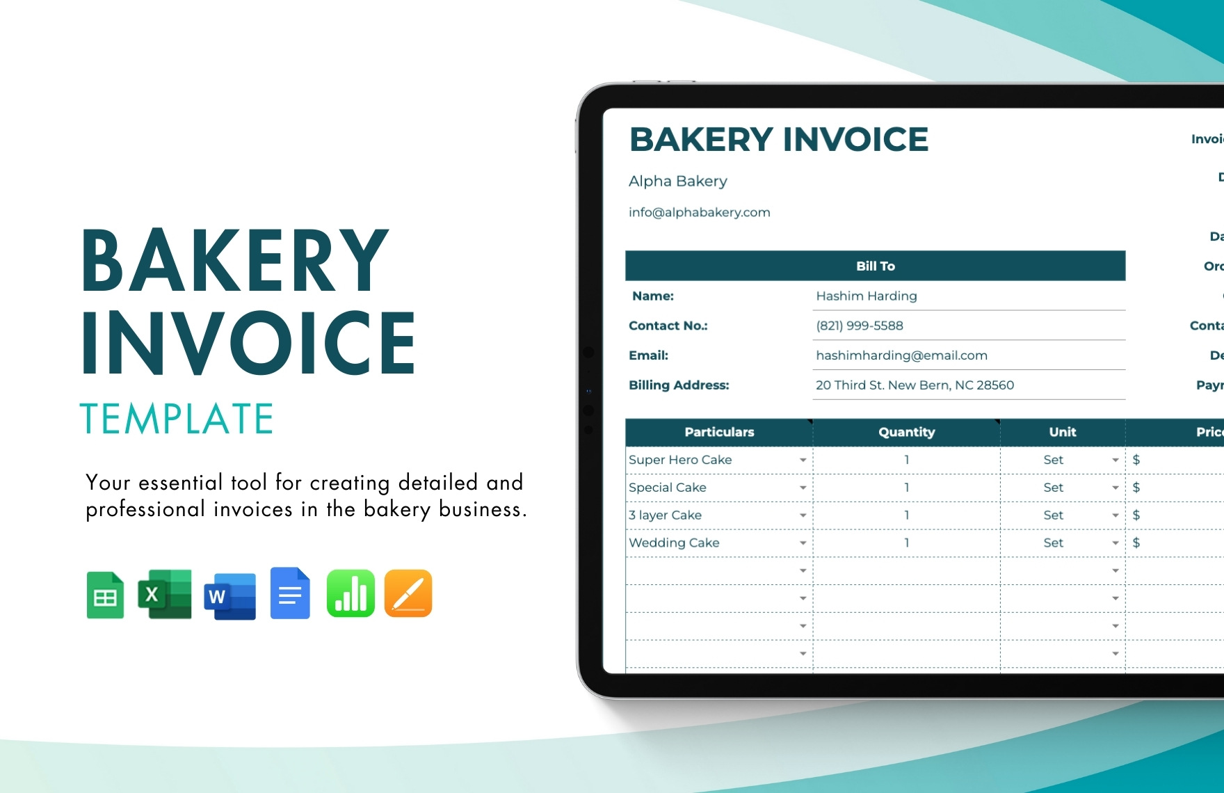 Bakery Invoice Template in Google Docs, Excel, Pages, Word, Apple Numbers, Google Sheets - Download | Template.net