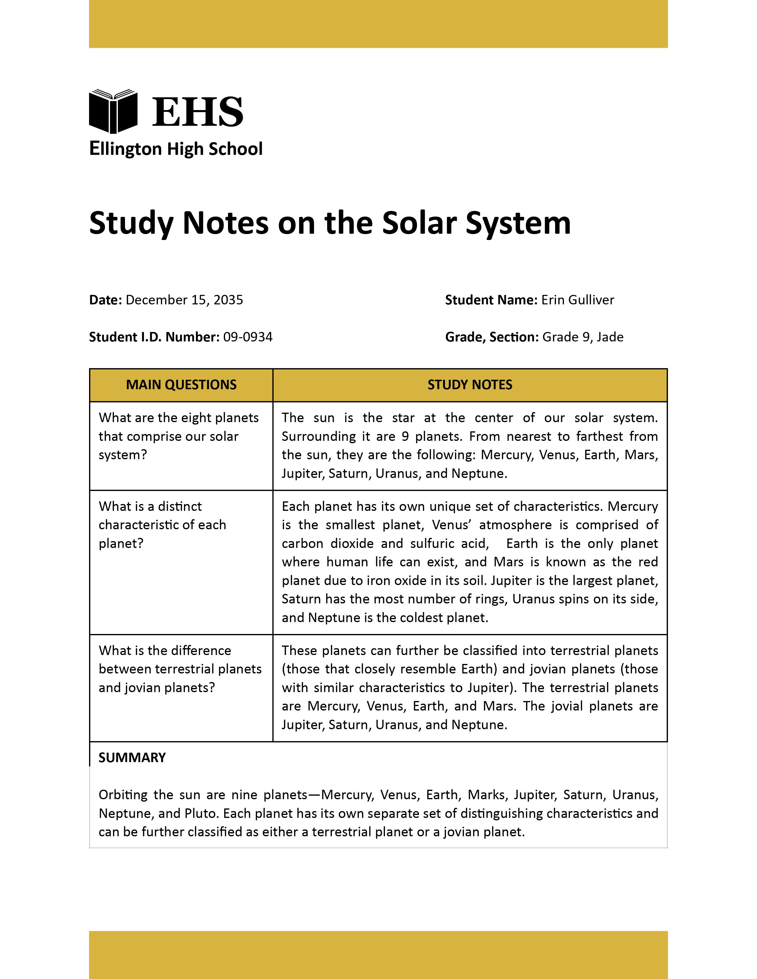 Study Note Template Google Docs, Word, Apple Pages