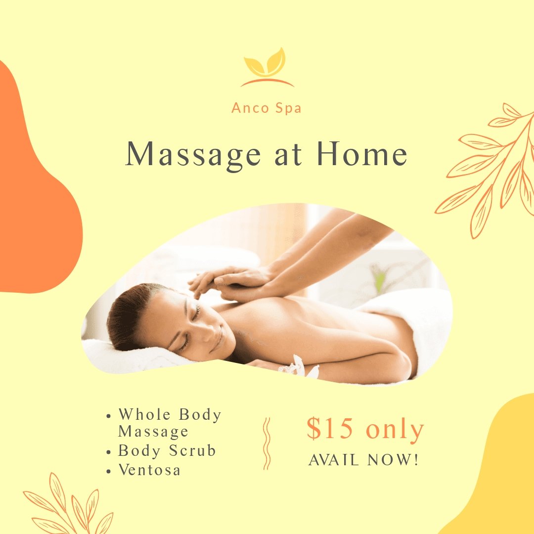 Massage At Home Ad Post, Instagram, Facebook Template