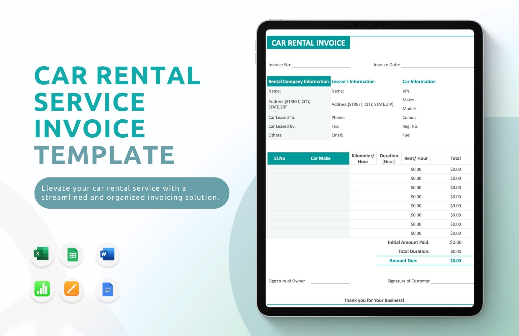 Car Rental Service Invoice Template