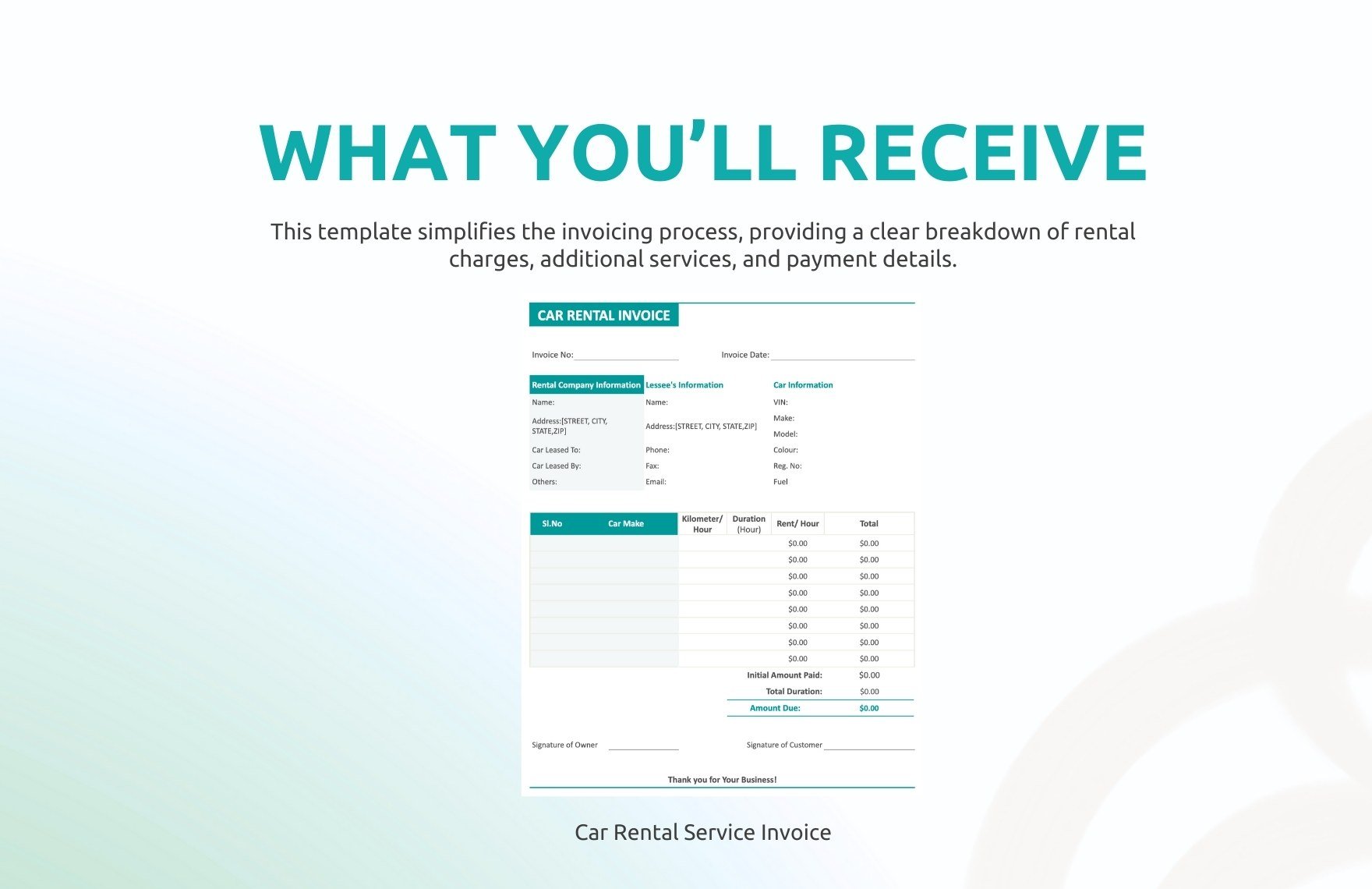 Car Rental Service Invoice Template