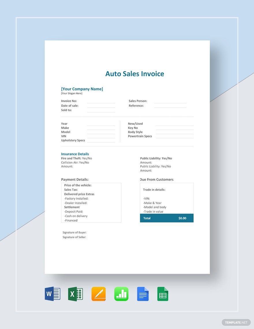 Auto Sales Invoice Template