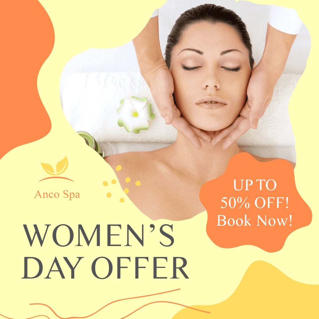 Free Women's Day Massage Offer Post, Facebook, Instagram Template