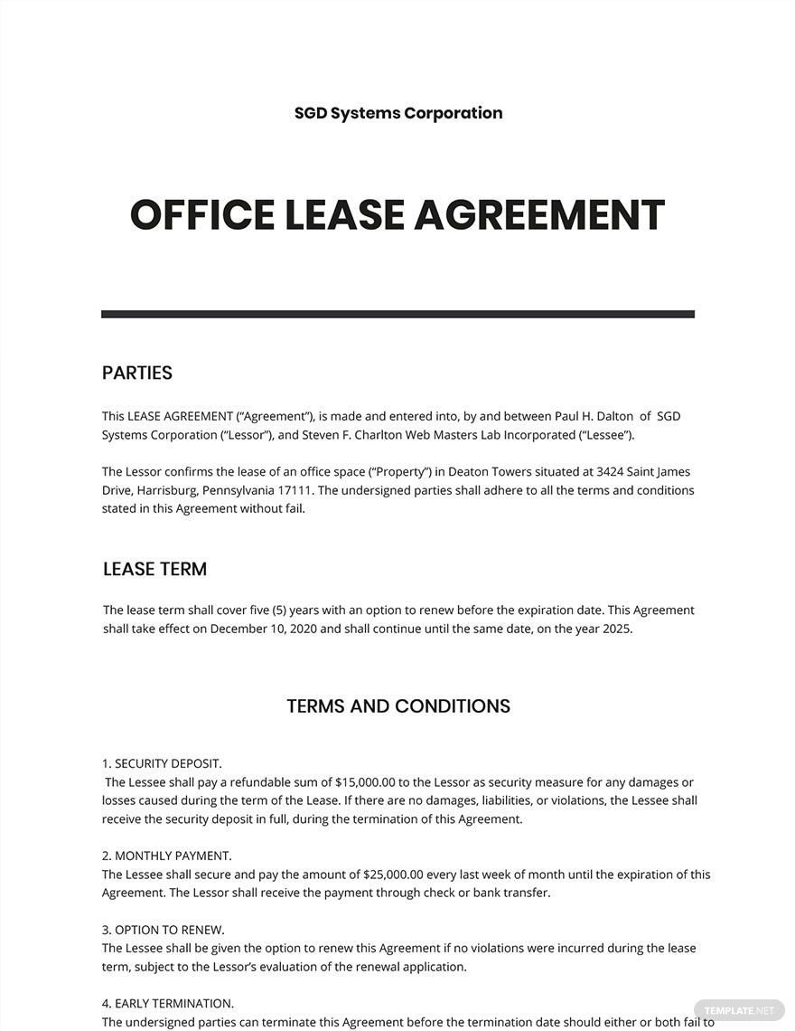 Sample Office Lease Agreement Template