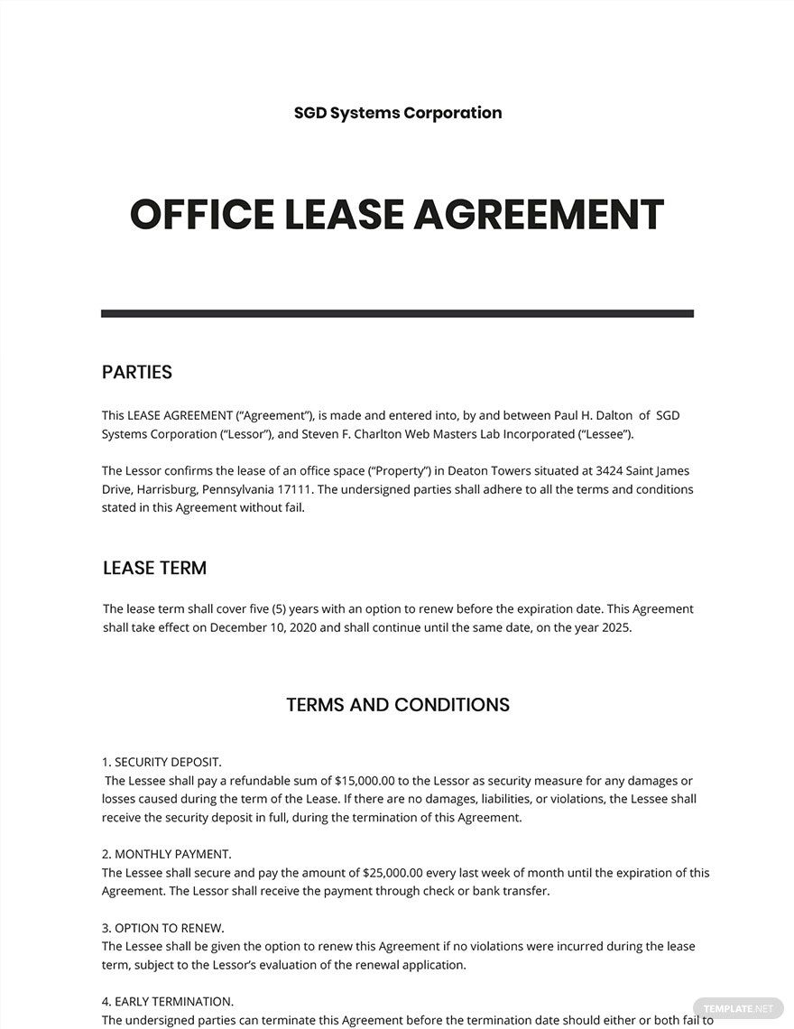 Sample Office Lease Agreement Template in Word, Google Docs, Pages - Download | Template.net