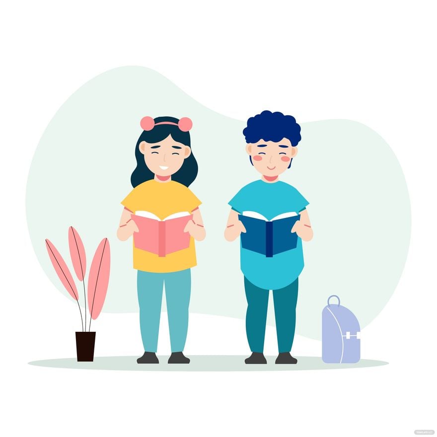 Boy and Girl Reading Book Vector