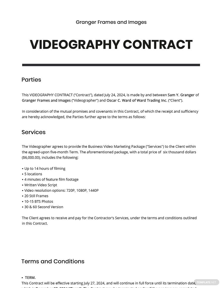 Videography Contract Template