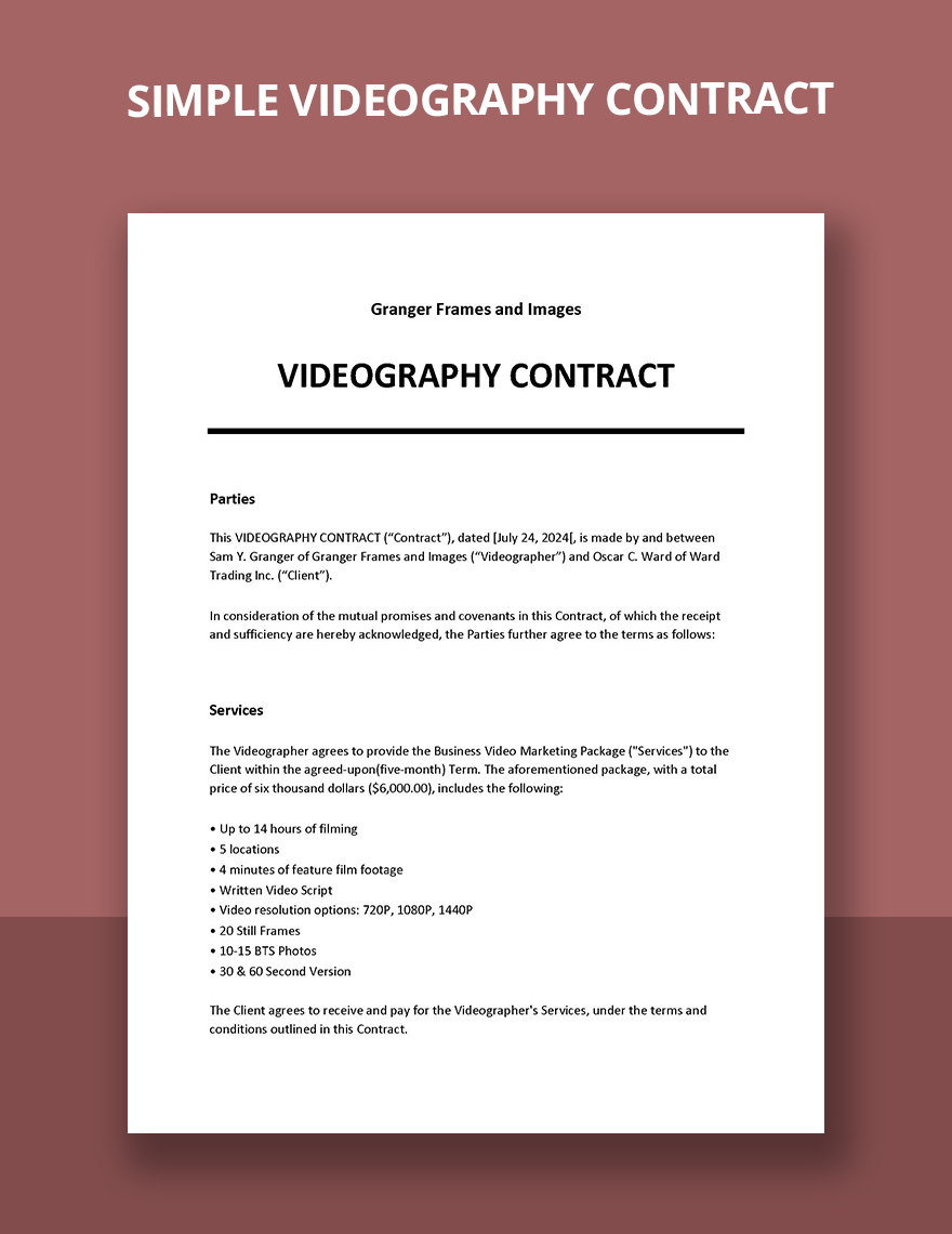 Simple Videography Contract Template
