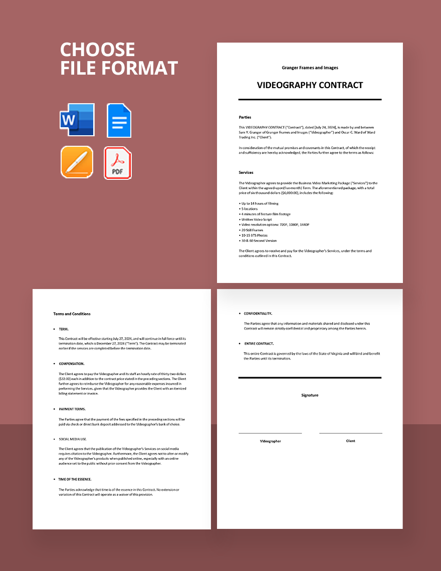 Simple Videography Contract Template