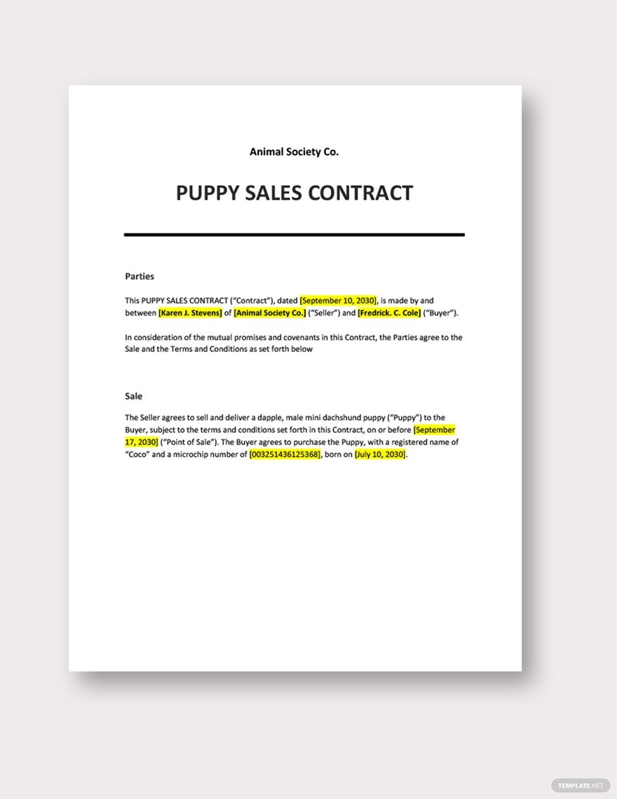 Puppy Sales Contract