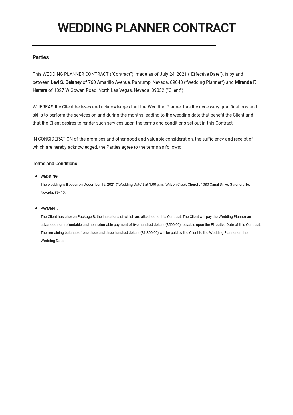 Wedding Planner Contract Template Free PDF Word Google Docs