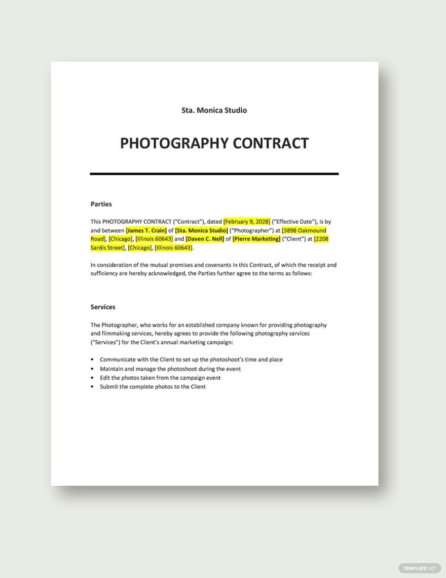 photography contracts